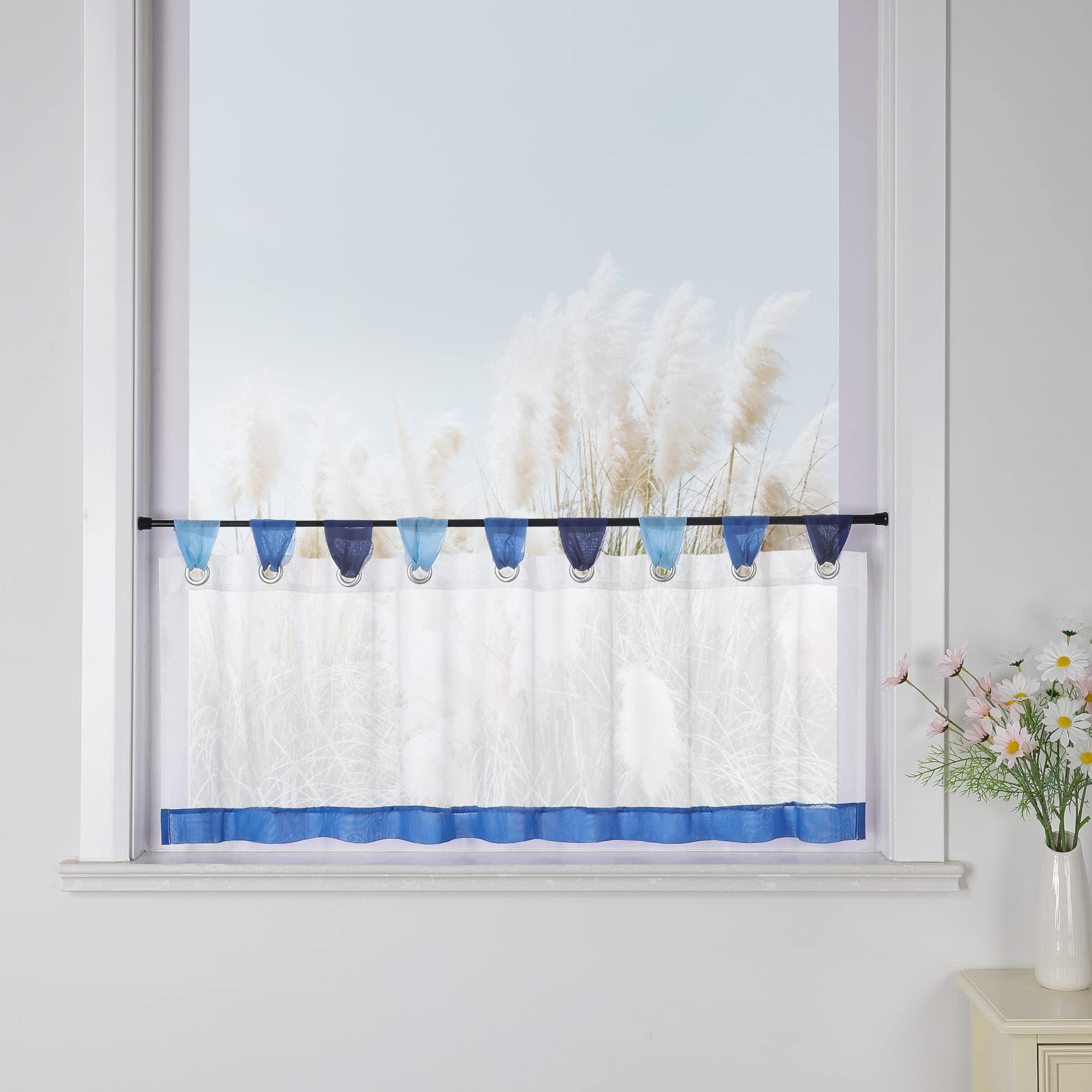 Yujiao Mao Colourful Small Coffee Curtain Terri Yarn Panel Curtains H x W 45 x 120 cm, Blue