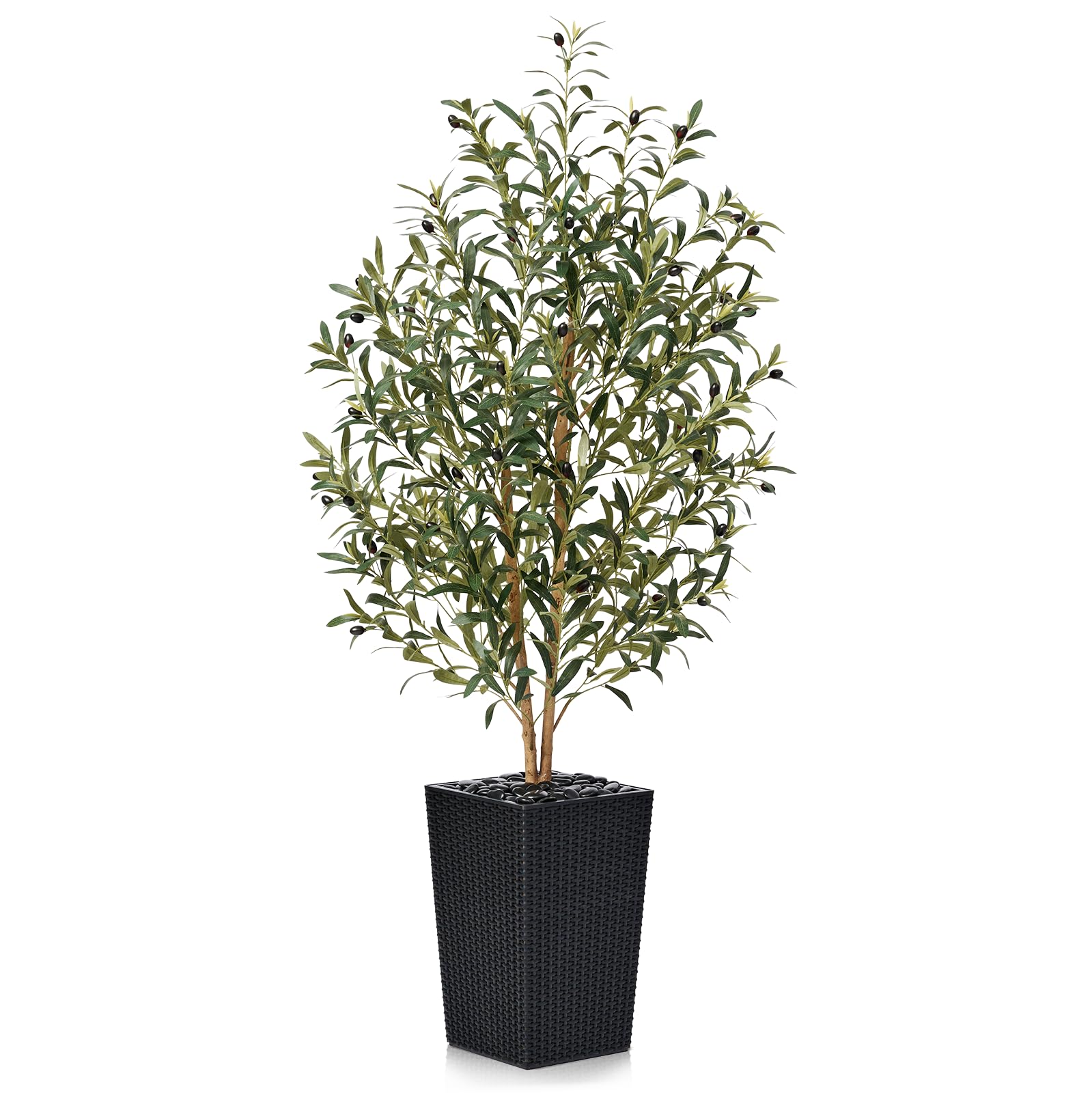 Photo 1 of ** FACTORY SEALED**
VeriNatural Artificial Olive Tree 5FT - Tall Faux Olive Trees with Natural Wood Trunk, Silk Leaves, Black Taper Planter & Pebbles, UV Resistant Fake Plants Indoor for Home Decor, Office,Outdoor,VN131