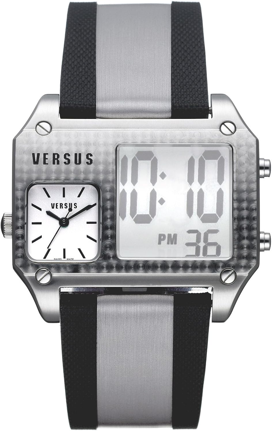 Versus By Versace Gents Twin Twice Steel Silver And Black Strap Watch Amazon Co Uk Watches
