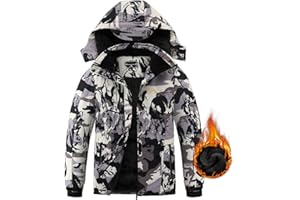 COOKFIP Kid's Ski Jacket Waterproof Boy's and Girl's Warm Fleece Winter Jacket Windproof Hooded Snow Coat