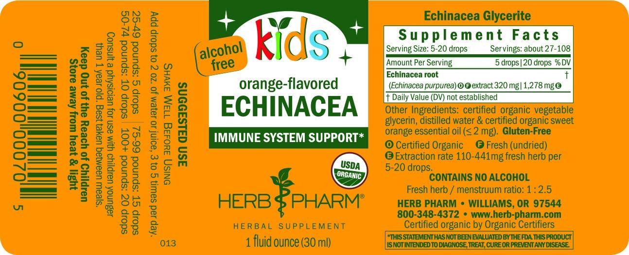 Herb Pharm Kids Certified-Organic Alcohol-Free Echinacea Glycerite Liquid Extract (GLCHILD01), 1 Fl Oz (Pack of 1): Health & Personal Care