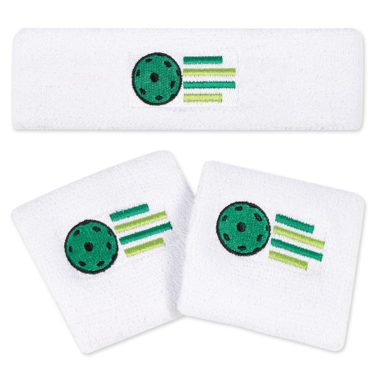 3pcs Pickleball Sweatband Set, Pickleball Men Women Accessories Headband Wristband, Sport Head and Wrist Sweat Band for Pickleball Equipment Golf Tennis Great Gift