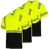 FONIRRA 3 Pack Hi Vis Shirts for Men Safety Reflective Short Sleeve Construction Work T Shirt with Hood ANSI Class 3