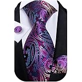 DiBanGu Mens Paisley Tie Set Silk Woven Jacquard Necktie and Pocket Square Cufflinks Gift Set for Wedding Bussiness