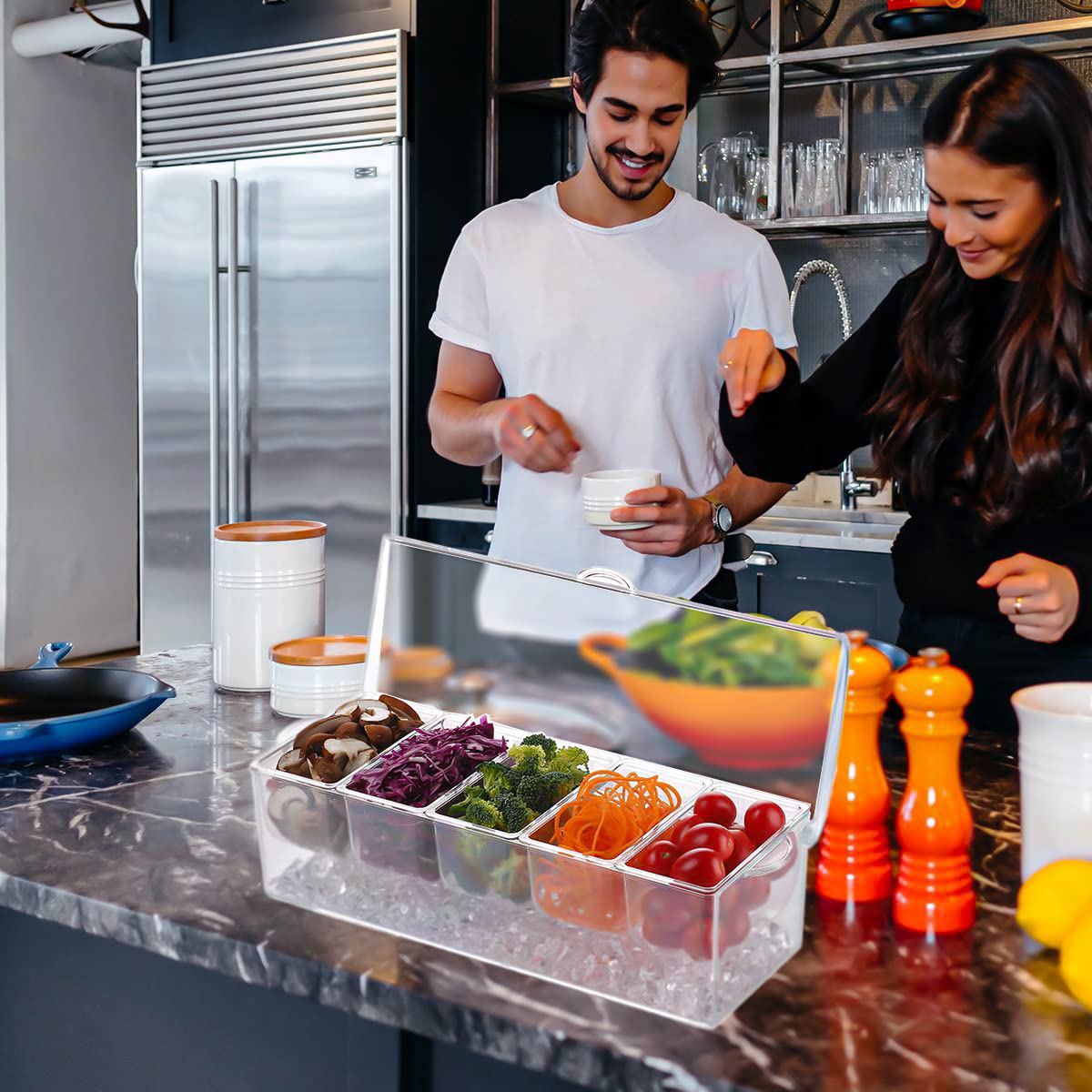 6 Compartment Condiment Trays - Versatile & Chilled