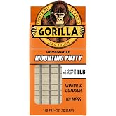 Gorilla Removable Mounting Putty, Reusable Tack, 168 Pre Cut Squares | Repositionable adhesive putty holds up to 2 lbs. No-mess mounting for posters, signs &amp; d&eacute;cor, indoors or out