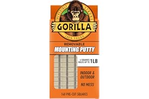 Gorilla Mounting Putty, Natural Tan Color, 168 Pre-Cut Squares (Pack of 1) - Non-Toxic Removable & Repositionable Wall Putty