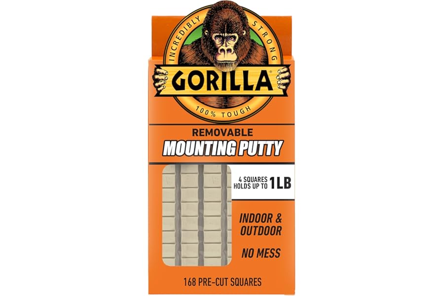 Gorilla Mounting Putty, Natural Tan Color, 168 Pre-Cut Squares (Pack of 1) - Non-Toxic Removable & Repositionable Wall Putty