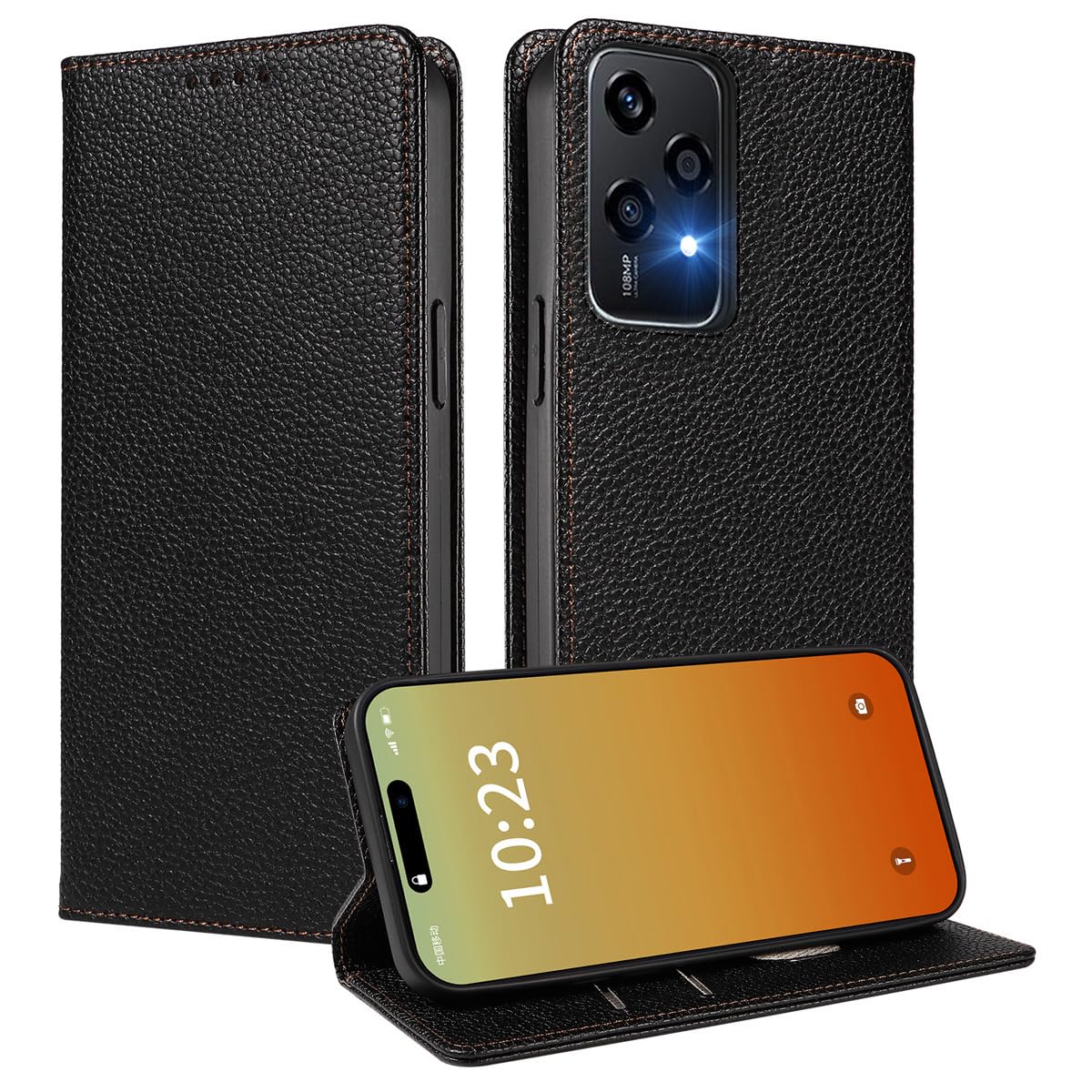 MOJIA Case for Honor 200 Lite 5G, [Strong Magnetic Closure] Premium PU Leather Wallet Case Flip Phone Cover, Card Holder Multifunctional Case. Black — image 1