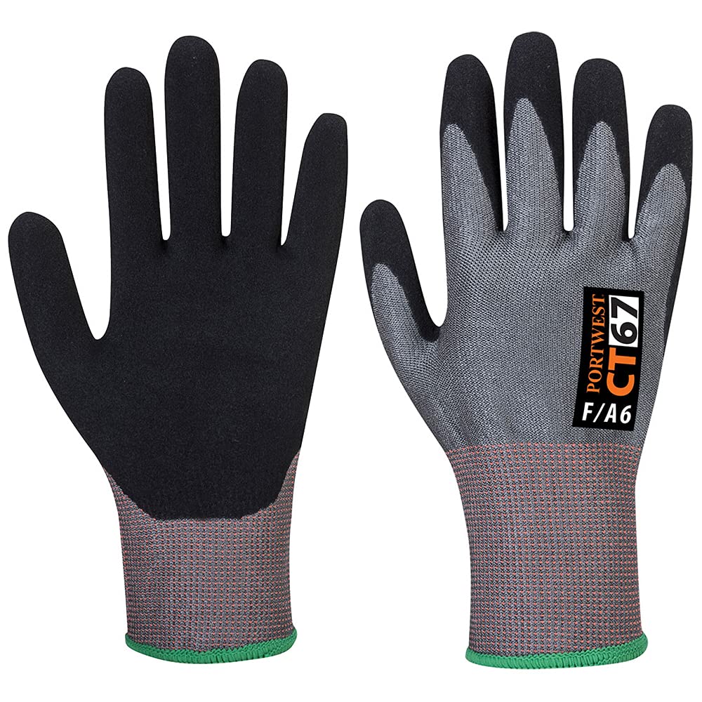 Portwest AHR Nitrile Foam Cut & Grip Gloves, Color: Grey/Black, Size: S, CT67G8RS