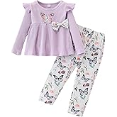 Lianpyxa Toddler Kid Girls Clothes Outfit Bow Knot Decoration Long Sleeve+ Butterfly Print Pants 2PC Outfit