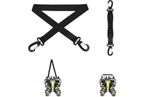 FUKAISU 2pcs Adjustable Ski Boot Carrier Straps, Nylon Pole Roller Snowboard Shoulder Sling with Hand Carry Strap Heavy-Duty Snowboard Skiing Accessories for Easy Equipment Transport