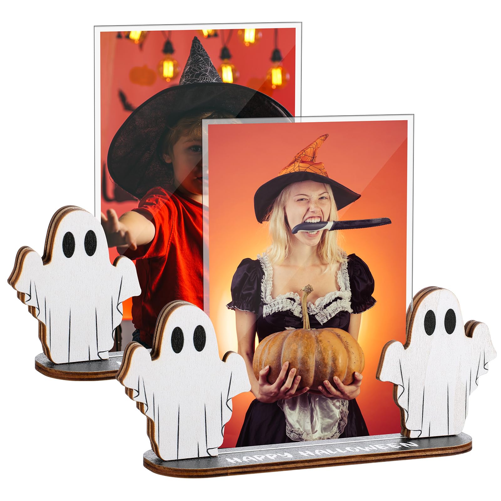 Photo 1 of Barydat 2 Pcs 4 x 6 Inch Halloween Ghost Picture Frames Halloween Wooden Photo Frame Holiday Modern Picture Table Decorative for Family Friends Gifts Birthday Anniversary