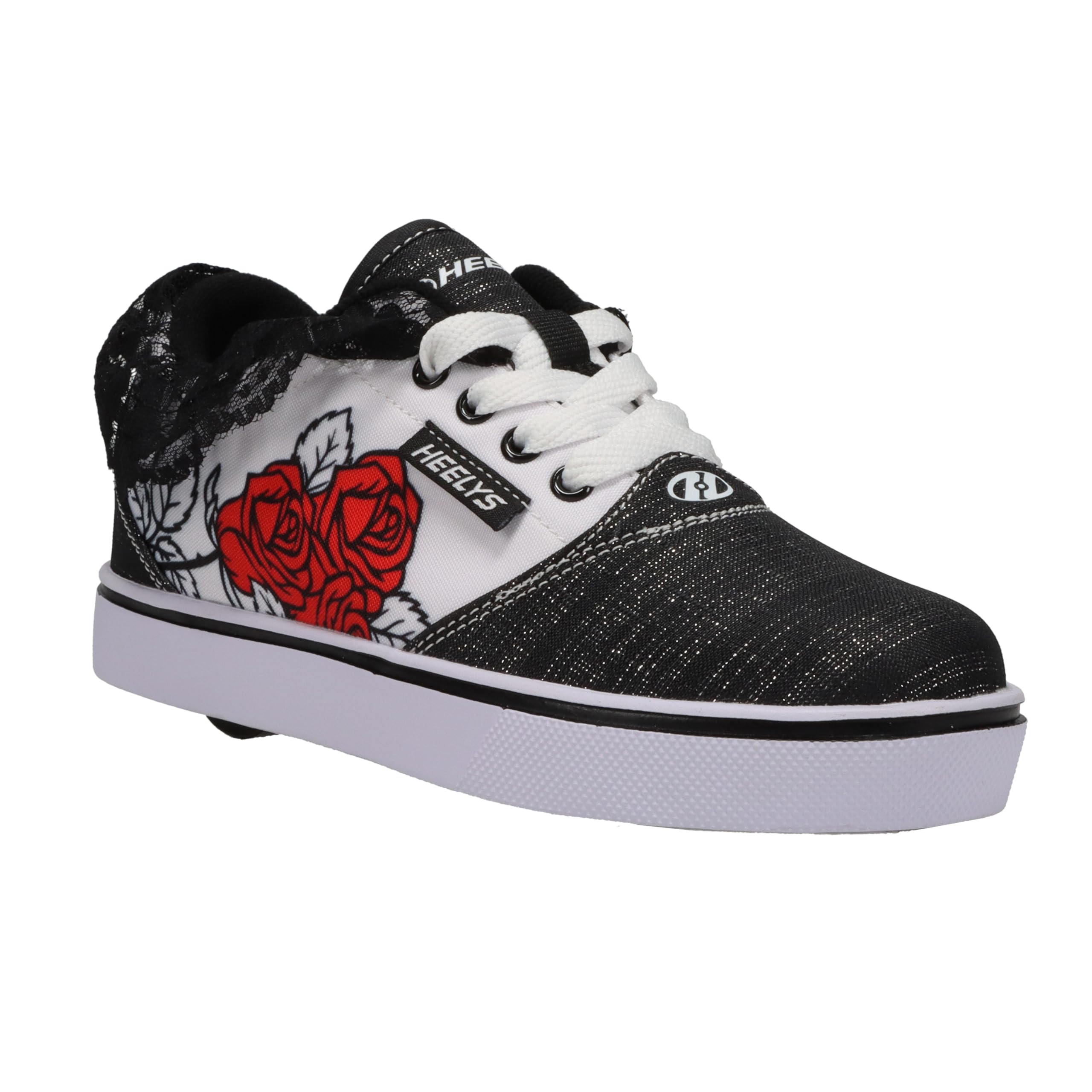 HEELYS Girls Pro 20 Prints Wheeled Heel Shoe, Black/WHT/RED/SLV, 2 Little Kid