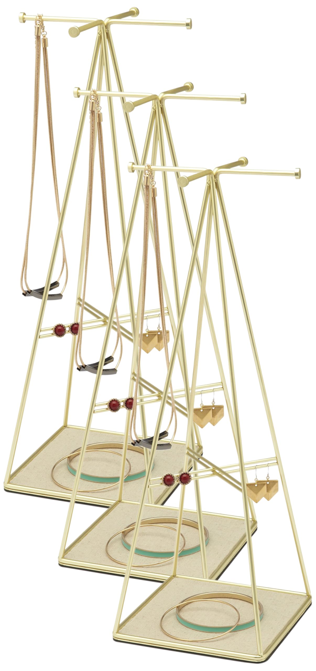 Umbra Prisma Jewelry Stand and Necklace Holder, Matte Brass (Pack of 3) Image
