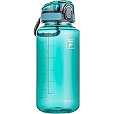 Fanhaw 32 Oz Clear Tritan Water Bottle, BPA-Free & Leak-Proof, Wide Mouth with Anti-dust Chug Lid, Reusable Plastic Bottle for Gym, Travel, School & Office (Dark Green)