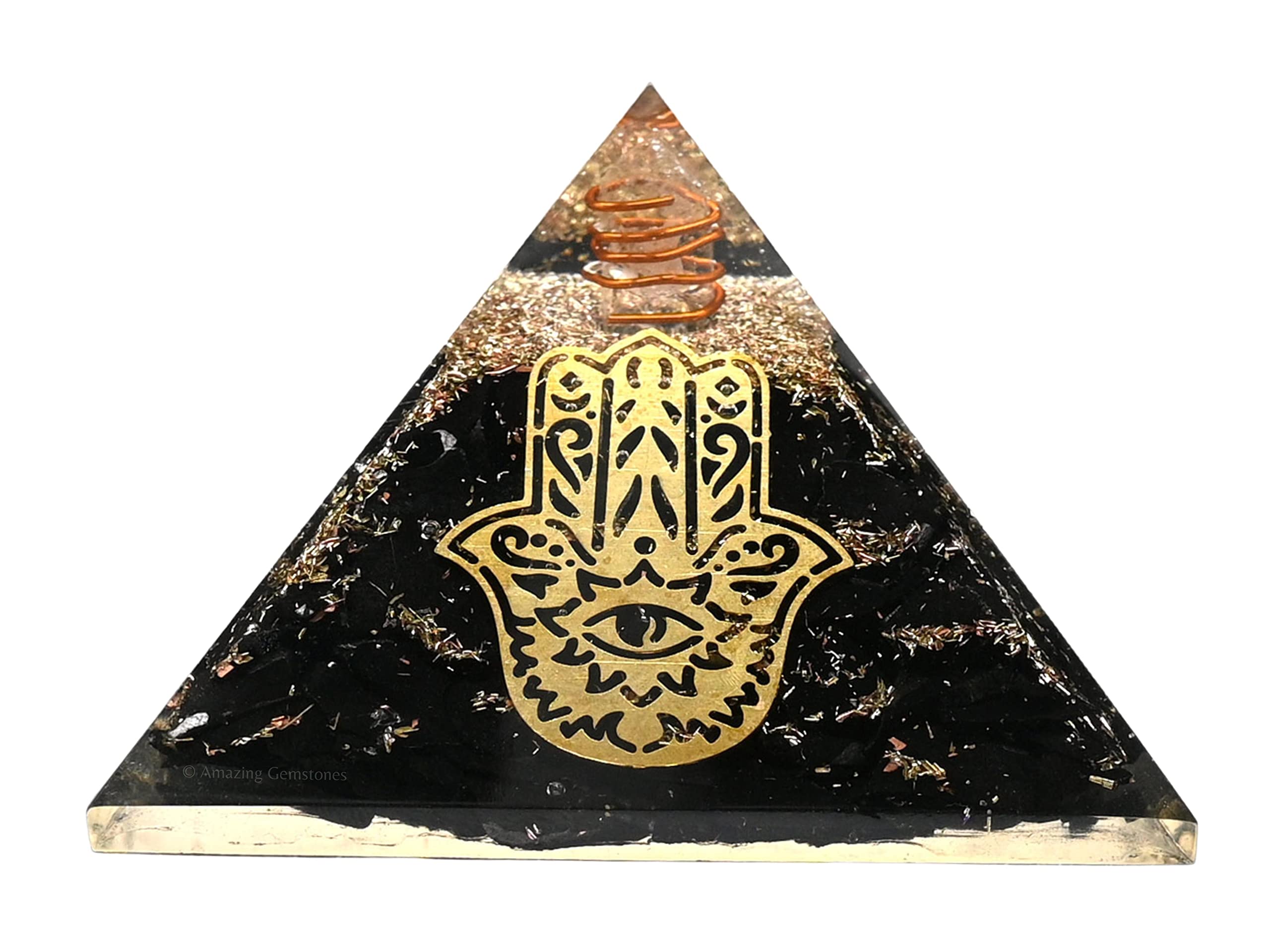Shungite Orgonite Pyramid for EMF Protection and Negative Energy Protection | Natural Crystal Orgone Organite Pyramid (Hamsa)