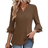 KKJ Womens Tops Summer Spring 3/4 Bell Sleeve Blouses 2026 Business Casual V Neck T Shirts Work Tunic Trendy Dressy Clothing