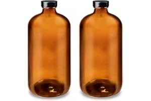 Norchemist 2-Pack Amber Glass Boston Round Bottles 1000 ml with Airtight Phenolic Polycone Caps, Laboratory Storage Container