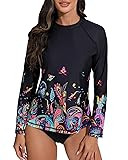 Halcurt Women's Long Sleeve Rash Guard Swim Top