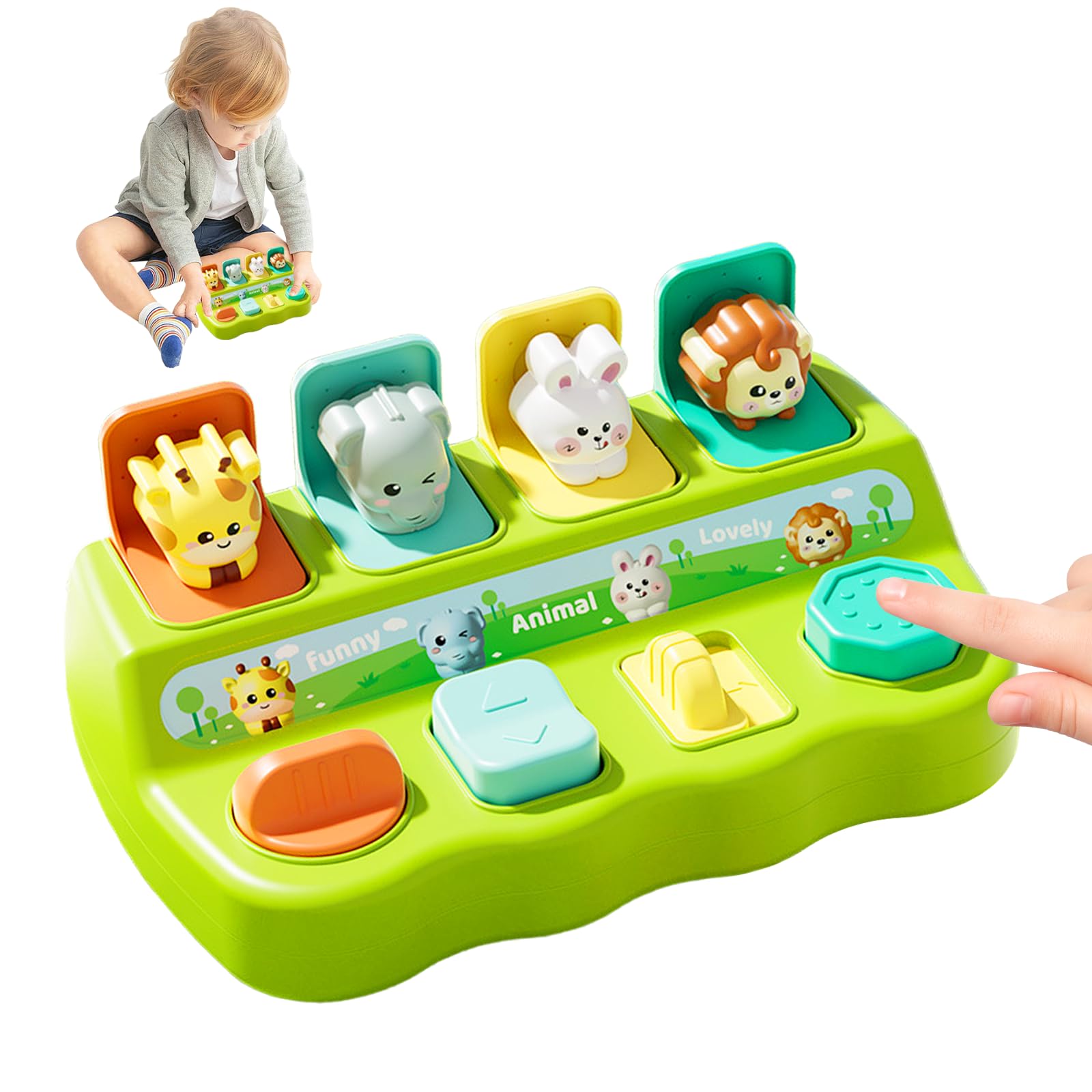 Baby Pop Up Toys for 1 Year Old Girls Boys Gifts, Cause and Effect Sensory Toy with Push Buttons Color Sorting Animal Toys Montessori Toys 6-9-12-18 Months Sensory Kids Toddlers Babies (Random Color)