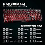 Rii RK100 Gaming Keyboard 105 Keys Red Purple Blue Backlit UK Layout view 5