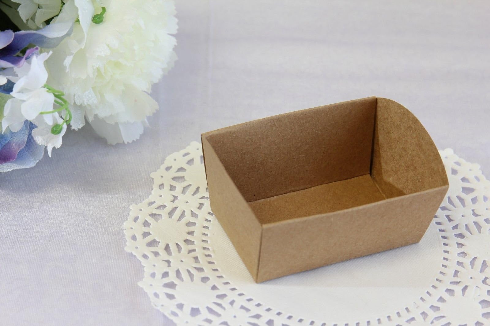 10x Mini Paper Candy Cookie Nut Trays Holders, Cello Bag Base, Party Gift Favors Party Supply Birthday Decorations Size 2.5x1.5x1.25''H (Kraft)