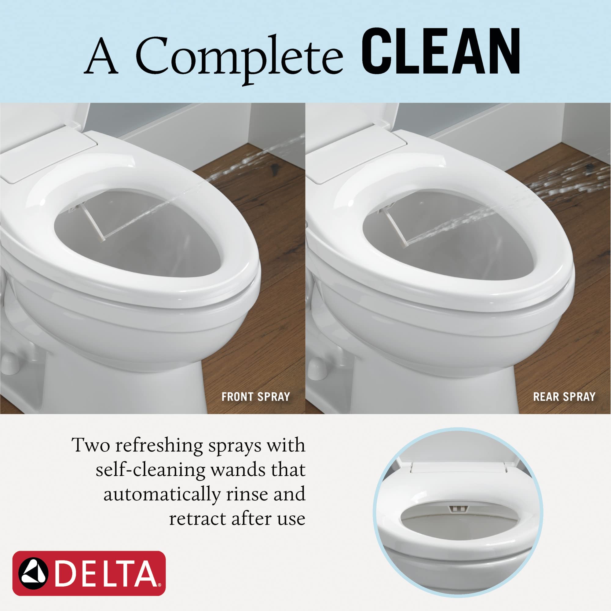 Delta 833004 Elongated Soft Close Bidet Seat with Manual Control Self-Cleaning Wand - White