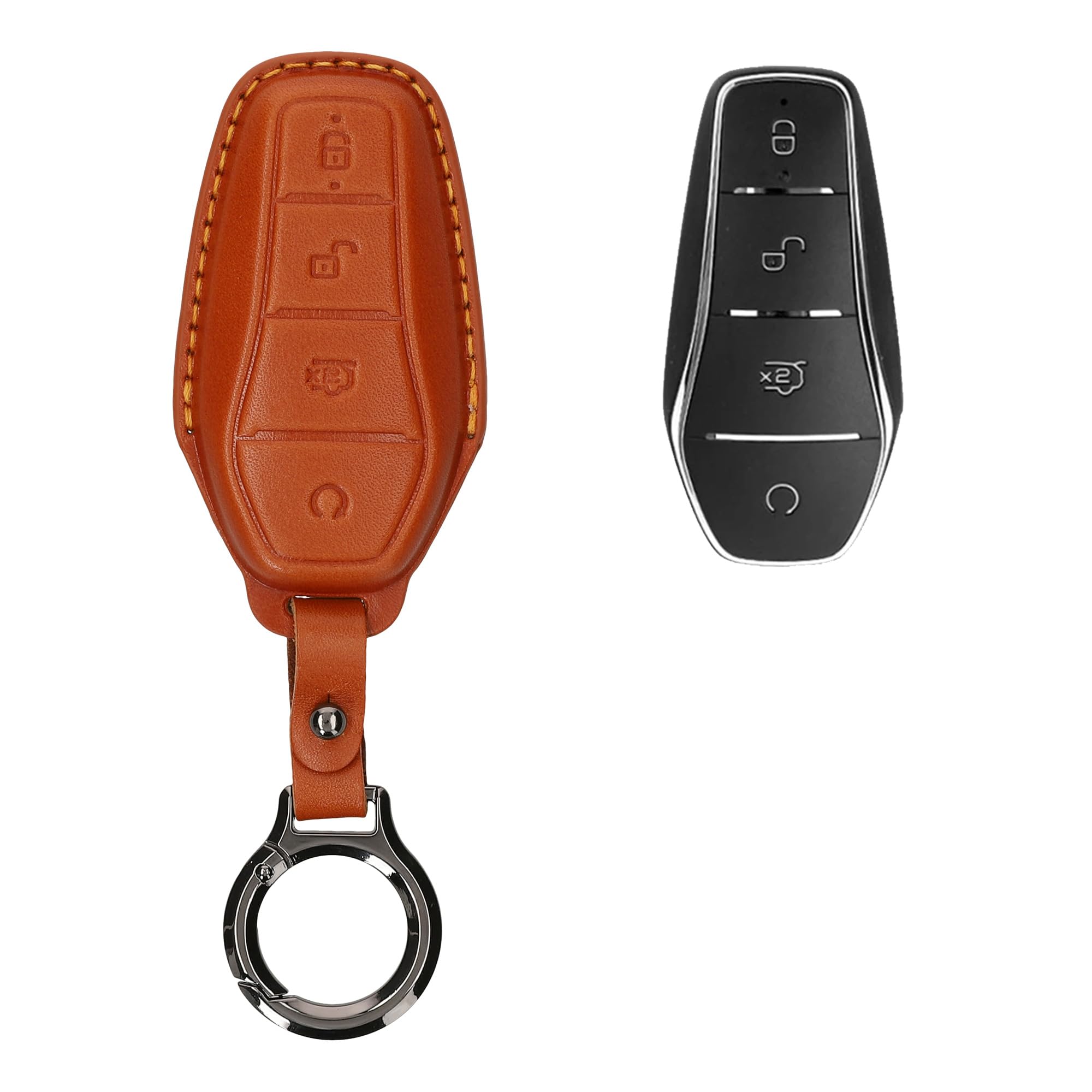 kwmobile Leather Key Cover Compatible with BYD Atto 3 / Sealion/Han/Tang/Dolphin/Seal Key Cover - Genuine Leather - Brown