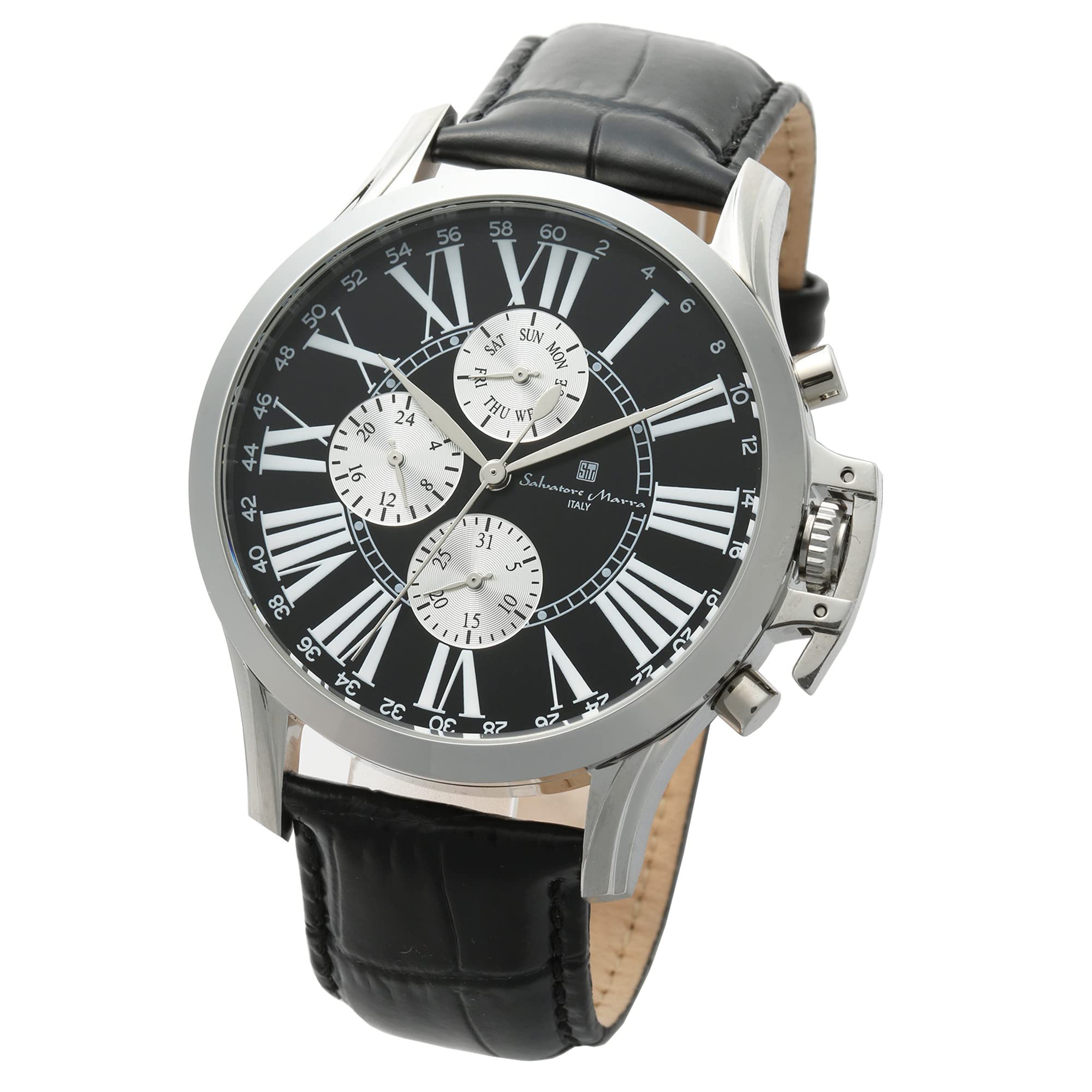 Salvatore Marra(サルバトーレマーラ) SSBK Men's Quartz Branded Casual Business Analog Leather Strap Black with Watch Cloth