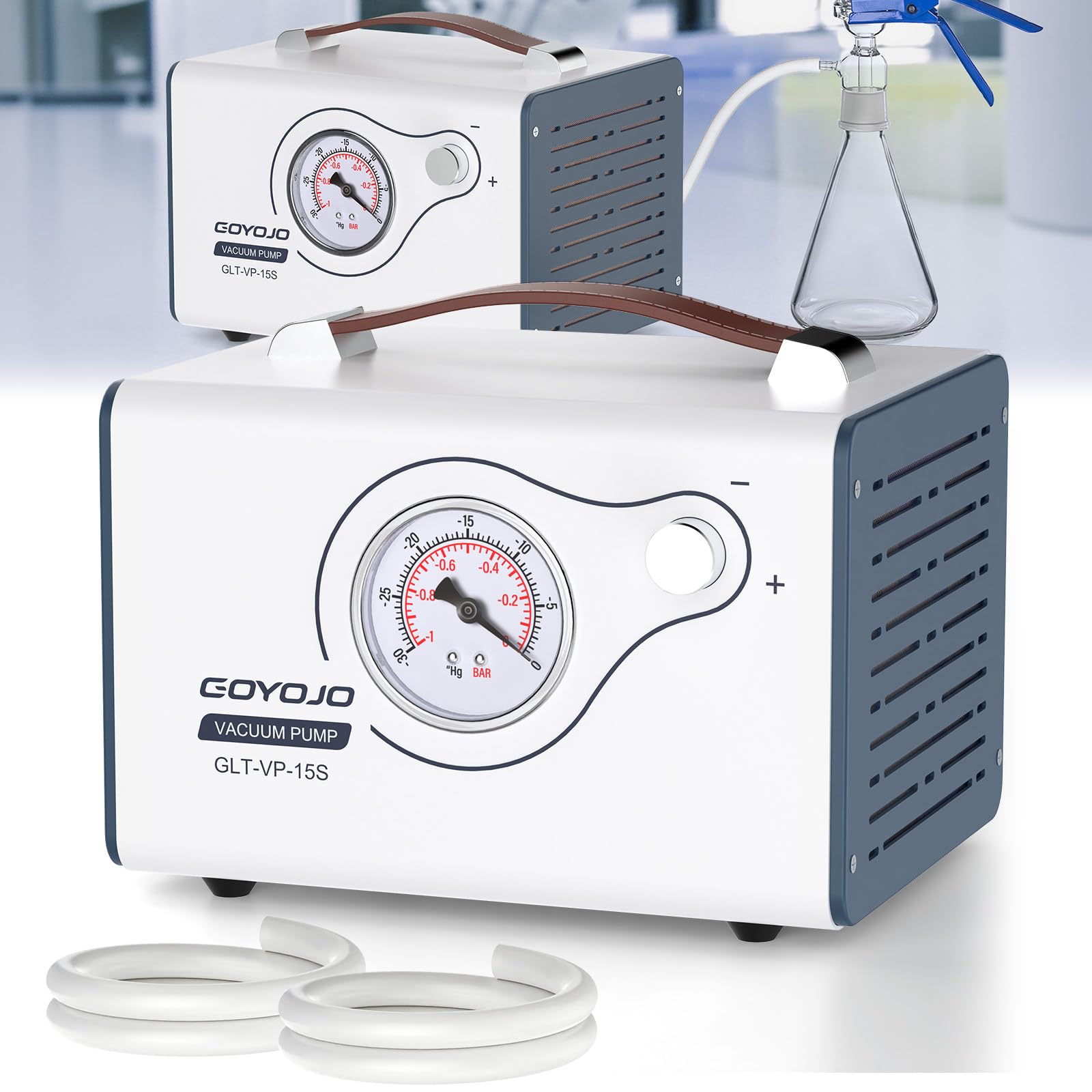 Photo 1 of Oilless Vacuum Pump, 15L/Min With Dual Pressure, Lab Liquid Vacuum Filtration Fractionation, Adjustment Flow Portable Quiet Diaphragm Pressure Pump Equipped 2 Rubber Hoses, For Silicone Mold And Epoxy