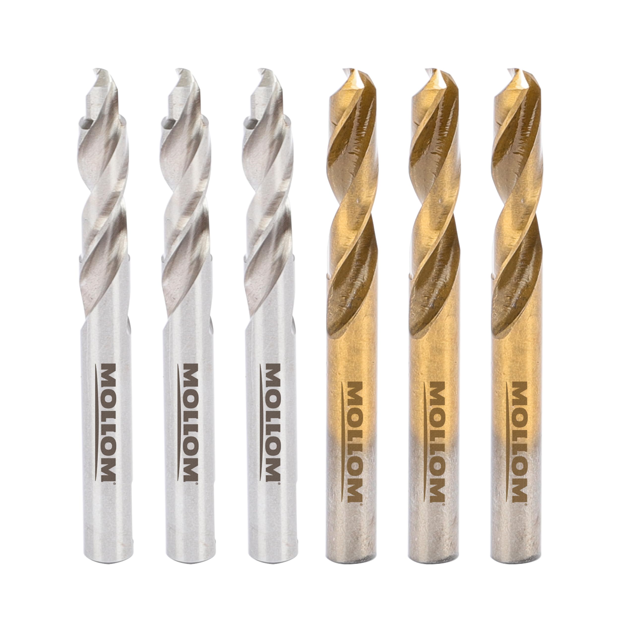 MOLLOM Stepped Pilot Drill Bits 3Pcs and Titanium-Plated Pilot Drill Bits 3Pcs for Carbide Hole Saw