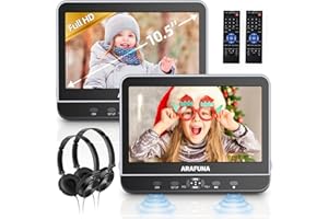 10.5" Dual Portable DVD Player with HDMI Input, Arafuna Car DVD Player Dual Screen Play A Same or Two Different Movies, Headrest DVD Player for Car Support 1080P HD Video, USB/SD,Last Memory