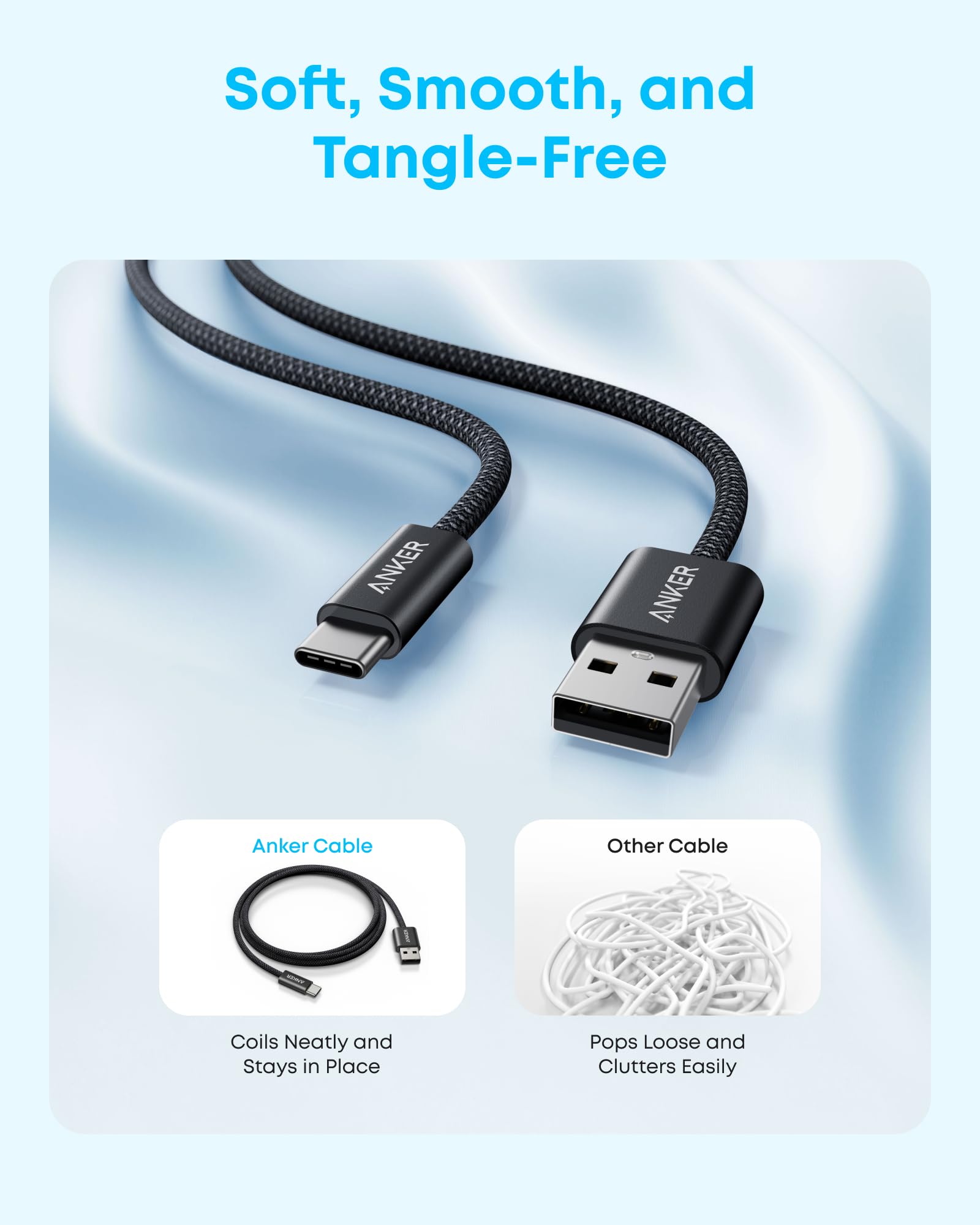 Anker Zolo USB to USB C Cable, Seamless CarPlay Connesction, Durable and Braided Type C Cable, Premium Look with Slim Connector, for iPhone 17/16 Series, iPad Pro, and More (Black, 3.3FT)