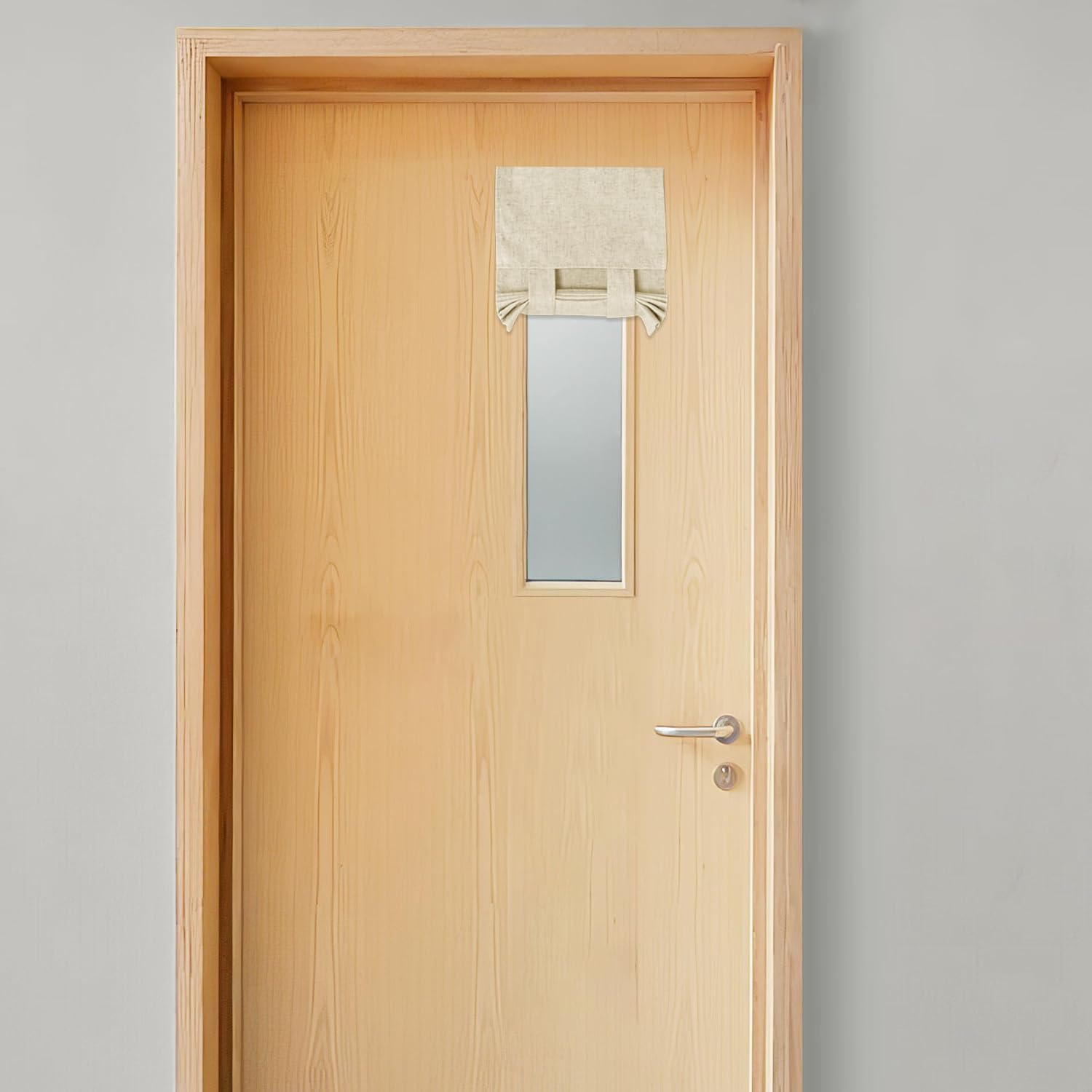 Outdoor Curtains - KGORGE Classroom Door Window Curtain, 100% Blackout Linen Blended French Door Curtain Effortless Self-Ahensive Door Window Blinds for Clinic Hospital, Beige, 12 X 40, 1 Panel