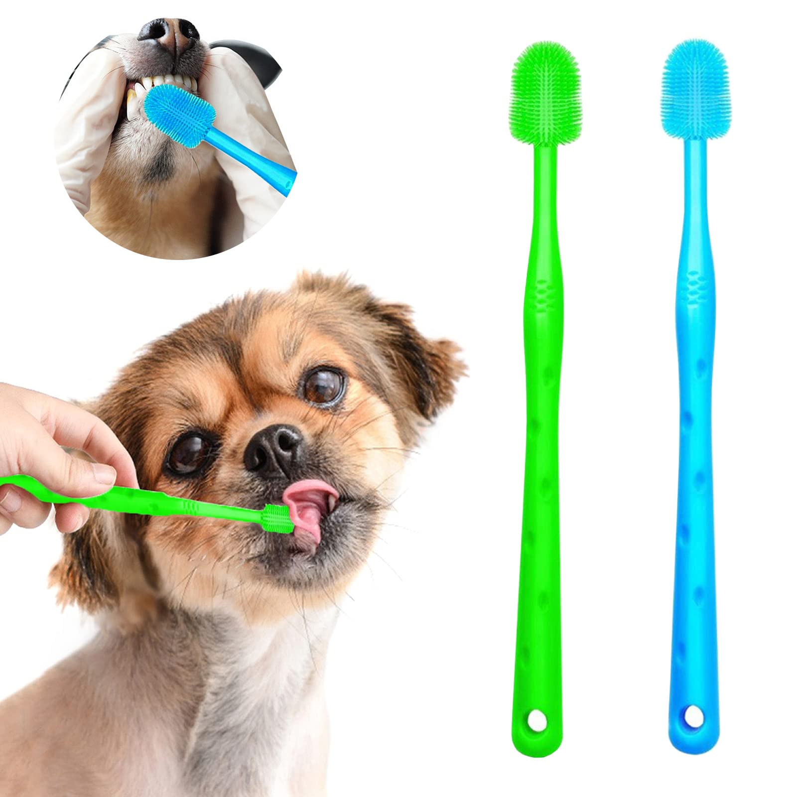 Dog Brush Cat Pet Puppy Gum Finger Toothbrush Dental Care Teeth Cleaning Supplies Kit for Dogs, 2 Pcs 360° Silicone