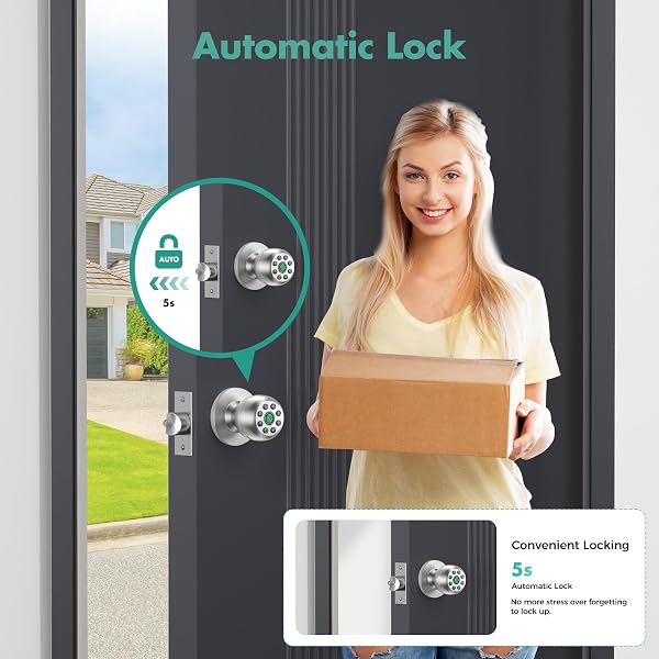 HEI LIANG FINGERPRINT DOOR LOCK, BIOMETRIC SMART DOOR KNOB, WITH KEYPAD AND APP CONTROL, KEYLESS DOOR LOCK, SUITABLE FOR BEDROOMS, OFFICES, HOTELS, APARTMENTS, EASY TO INSTALL. (SILVER HL-10