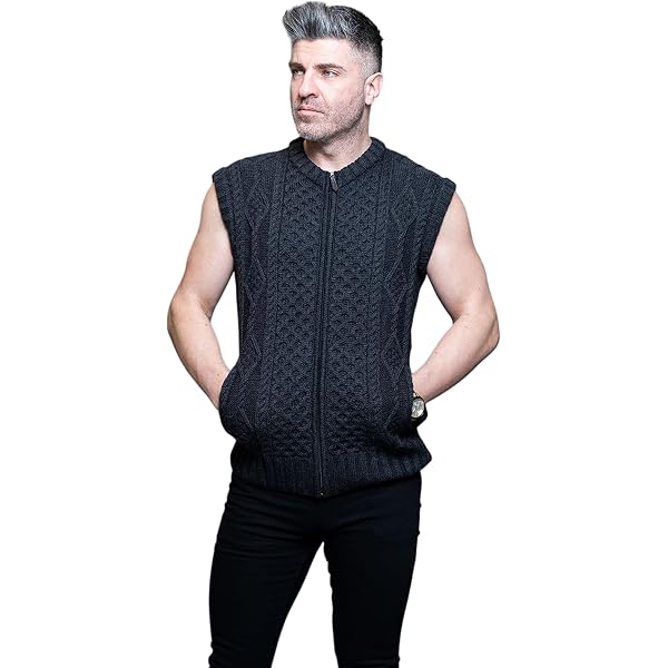 Original Aran Company Men's Lightweight Cardigan Vest, Sleeveless