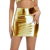OVIGILY Women's Metallic Mini Skirt High Waist Shiny Bodycon Skirt for Rave, Club, Festival, Party, Dance