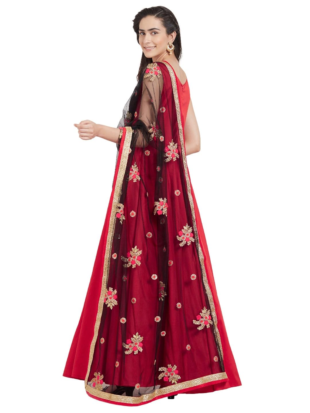 dupatta bazaar woman's multicolour flower embroidered net dupatta