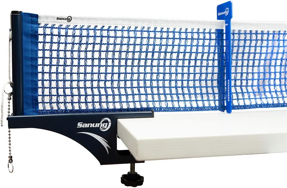 Sanung S405 Table Tennis Net and Post Set, Thickened Folding Table Tennis Cotton Net and Post Kit with 2 Bead Chains Measuring Net Ruler Ping Pong Table Net for Any Standard Table Indoor Outdoor, Blue : Sports & Outdoors