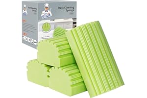 MR.SIGA Sponge Duster, Reusable Duster with Ridged Surface Design, Household Dust Cleaning Sponge, 4 Pack, Green