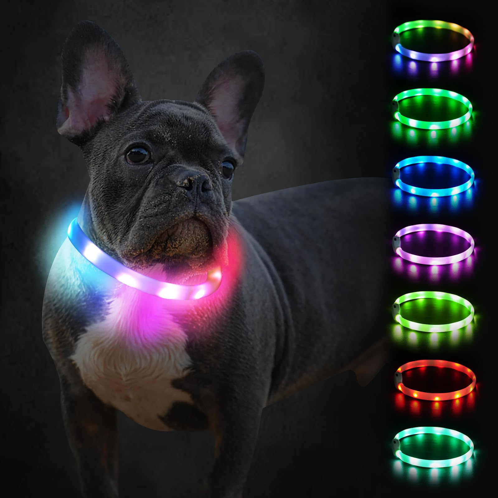 Joytale Light Up Dog Collar, Rainproof and Rechargeable LED, Cuttable Soft Silicone Collar for Small and Medium Dogs, 9 Flashing Modes, 45 cm