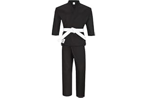 MACS Martial Arts Karate Uniform with Elastic Pants and Drawstring for Kids Adults 9oz Middle Weight Student gi with Free Belt