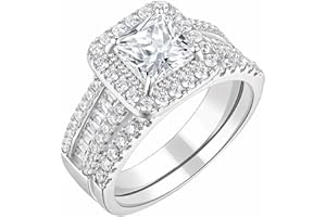 Blongme 3.5CT Bridal Ring Sets Princess Cut 925 Sterling Silver AAAAA CZ Engagement Rings Promise Rings for Her Wedding Ring Set for Women Size 5-10