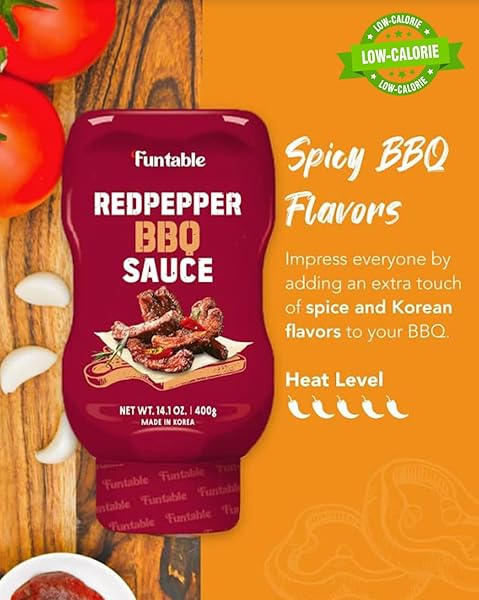FUNTABLE RED PEPPER BBQ SAUCE (14.1OZ, PACK OF 1) – SPICY KOREAN-STYLE BBQ SAUCE, AUTHENTIC KOREAN LOW-CALORIE, SAVOURY FLAVORS. PERFECT DIP CONDIMENT FOR CHICKEN, NUGGETS, WINGS, FRIES, NACHOS