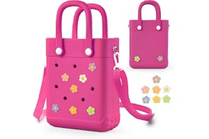 Mini Rubber Tote Bag for Little Girl & Woman, X-Small EVA Waterproof Beach Bag with Cute Charms & Adjustable Strap | with 7 Charms