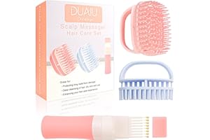DUAIU Hair Oil Applicator with 2PCS Scalp Massager, Silicone Root Comb Applicator Bottle and Silicone Shampoo Brush Set, Scalp Scrubber Bottle for Hair Dye and Care