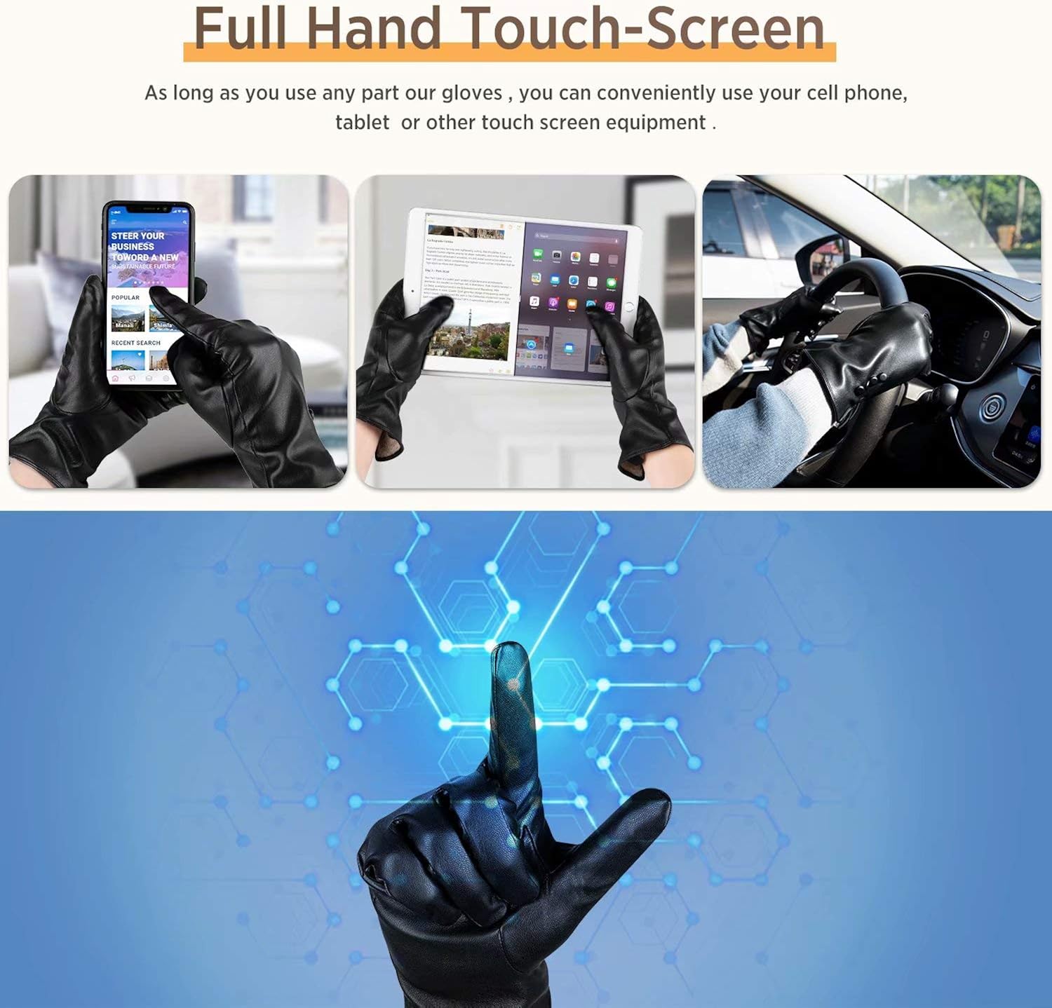 Winter PU Leather Gloves For Women, Warm Thermal Touchscreen Texting Typing Dress Driving Motorcycle Gloves With Wool Lining at  Women’s Clothing store