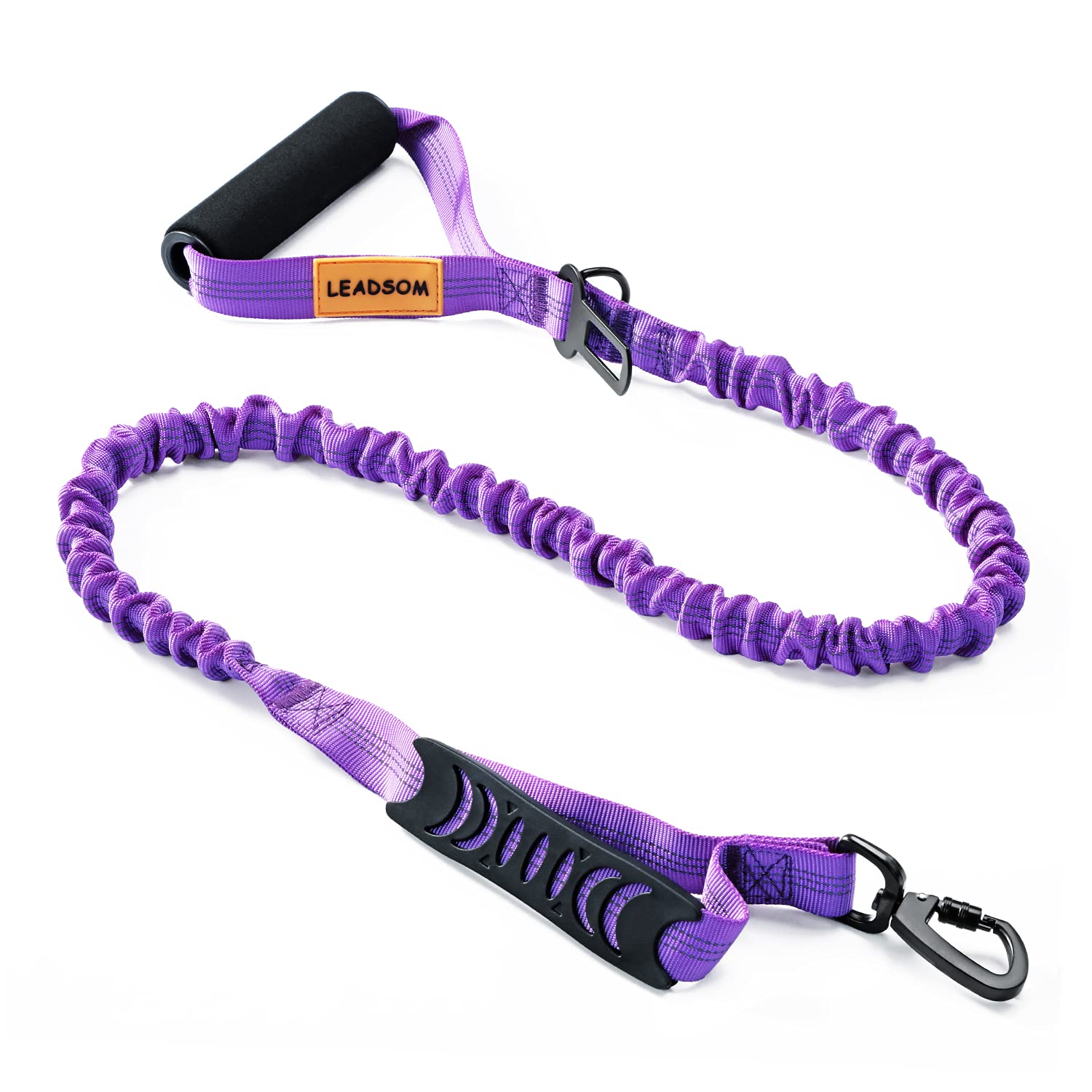 LEADSOM 6FT Highly Reflective Heavy Duty Elastic Bungee Medium and Large Dog Leash Shock Absorbing with Comfortable Padded Handle and Traffic Handle Suitable for Training